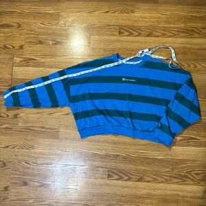 Champion Rugby Stripe Sweater women’s size XL oversized crop blue green